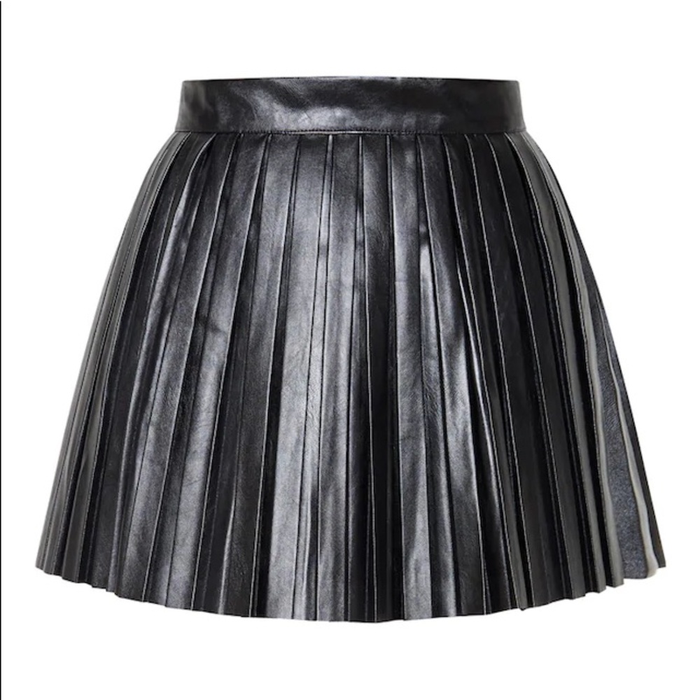 Black Faux Leather Pleated Skater Skirt